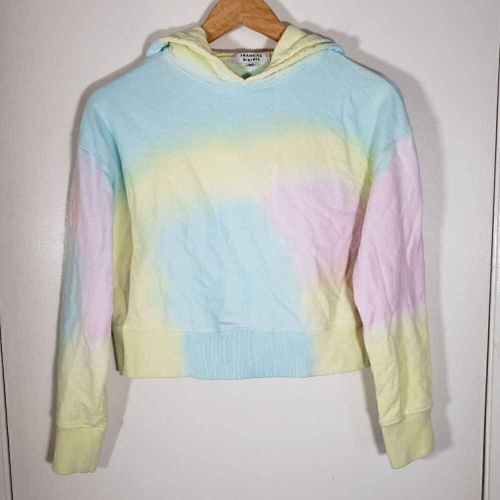 Frankies Bikinis Pastel Multicolor Cropped Y2K Hoodie Size XS